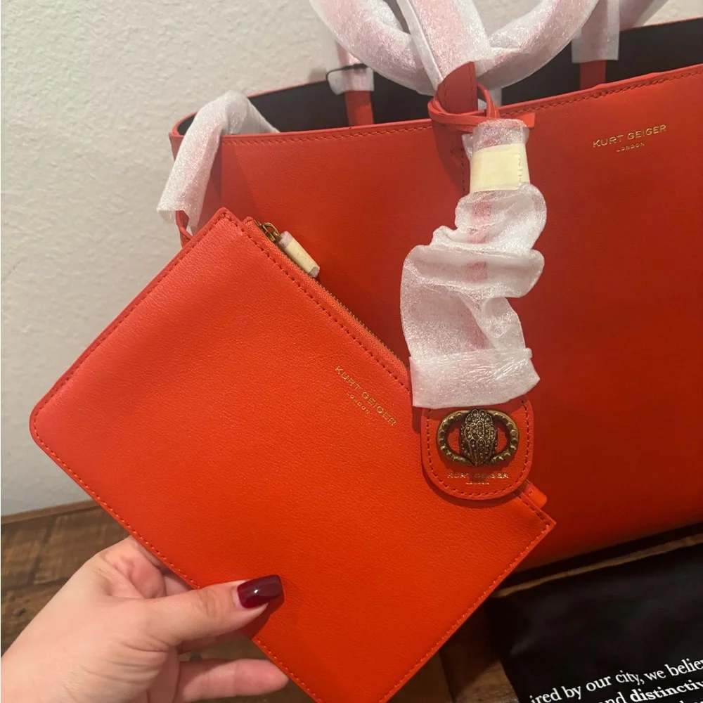 Kurt Geiger Vibrant Orange Tote with Matching Pouch - Picture 9 of 12